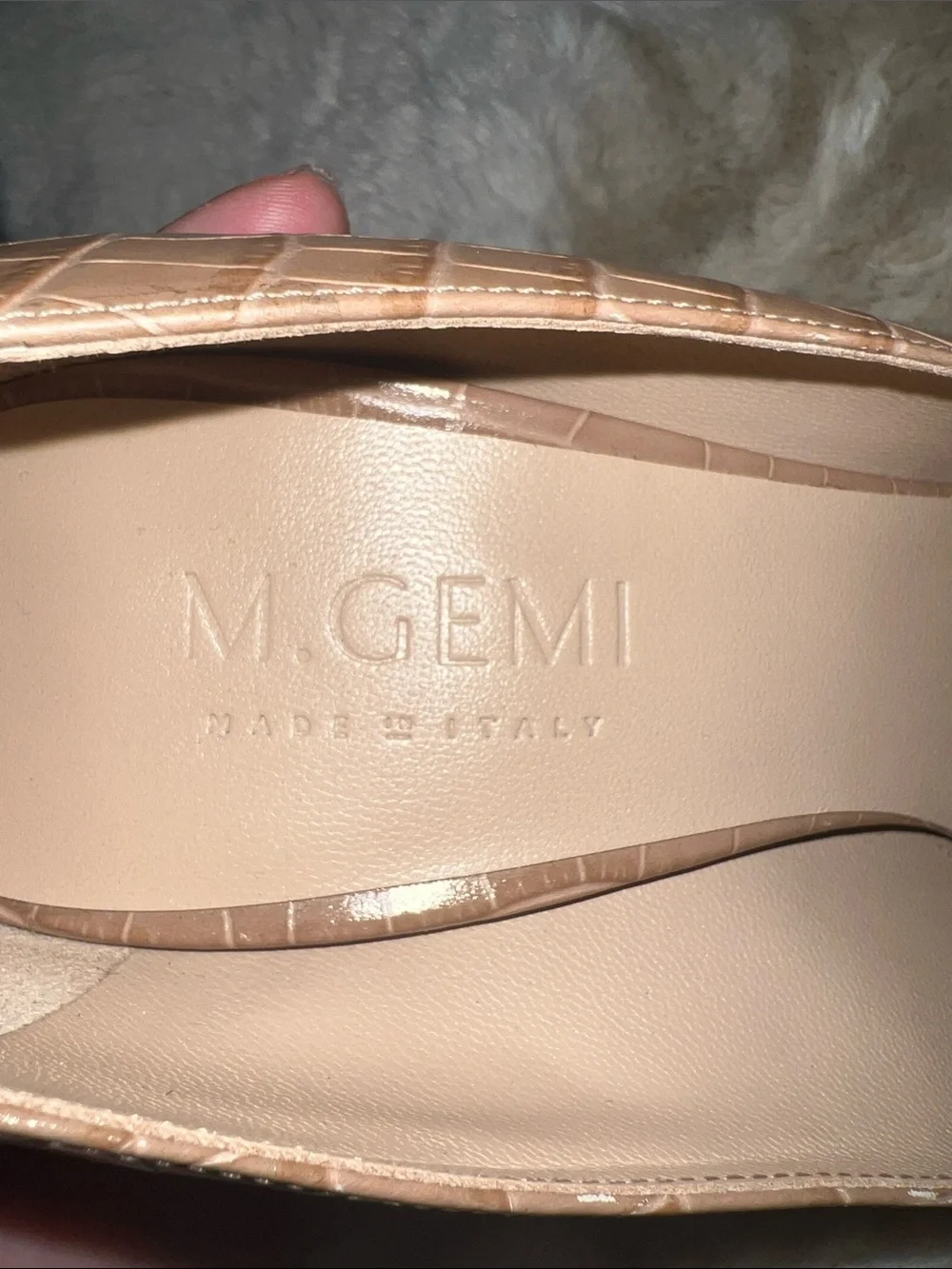 M. Gemi Nude Croc-Embossed Pointed Toe Stiletto Pumps